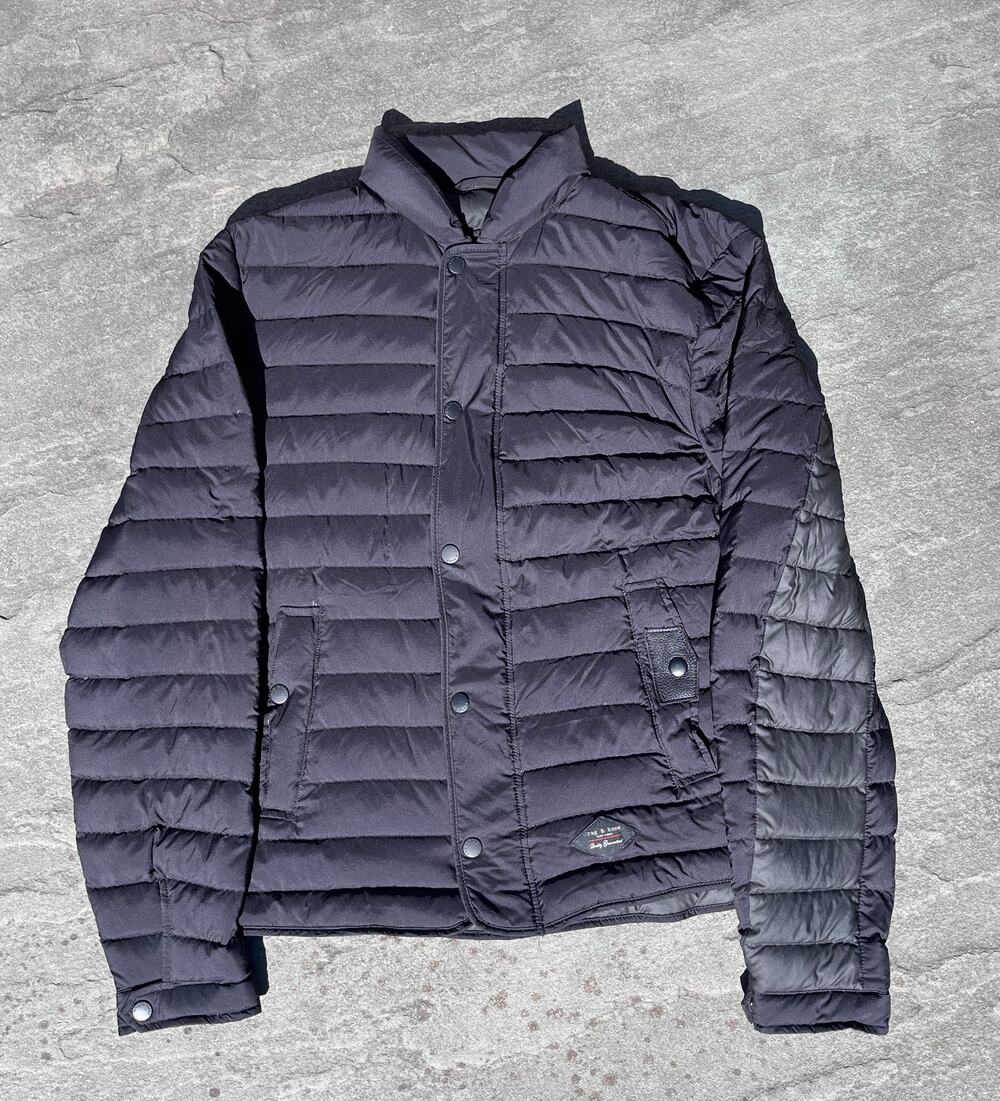Rag & Bone NY Down Puffer Jacket Black Moto Snap Quilted Coat Men 38 S M $595